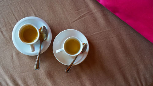High angle view of breakfast on table