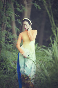 Young woman wearing mask