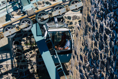 High angle view of boats in water