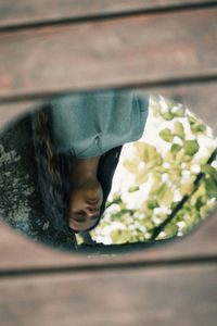 High angle portrait of woman with reflection