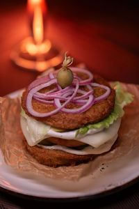 Close-up of food in plate on table