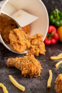 High angle view of food on table