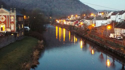 View of canal at night