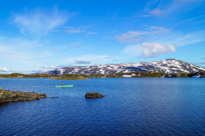 Scenic view of sea against blue sky