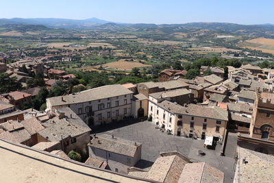 High angle view of buildings in city