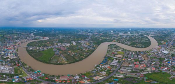 High angle view of buildings in city