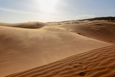 Sand dunes in desert against sky