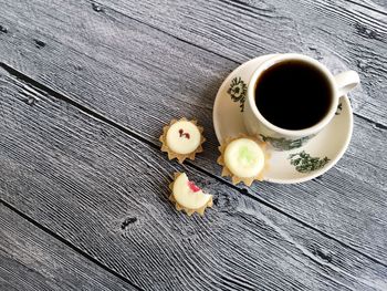 High angle view of coffee on table