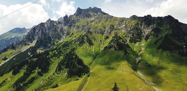 Panoramic view of green landscape against sky