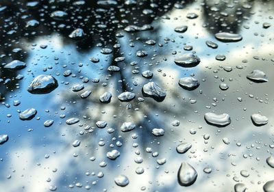 Full frame shot of wet glass window during rainy season