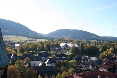 High angle view of townscape against sky