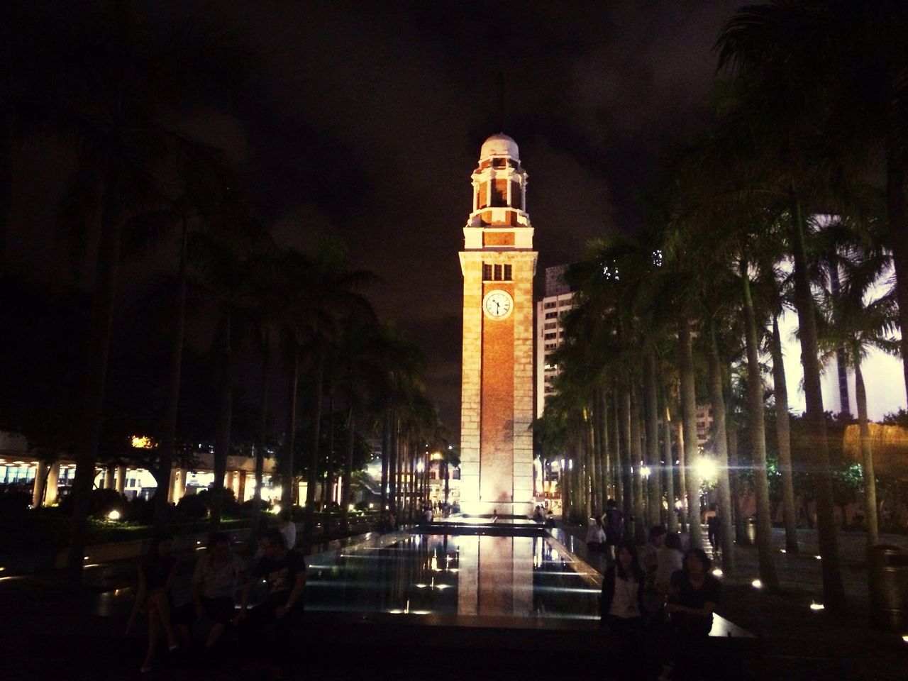 architecture, built structure, building exterior, tree, palm tree, illuminated, tall - high, city, tower, night, sky, street light, travel destinations, incidental people, silhouette, famous place, low angle view, travel, tourism, outdoors