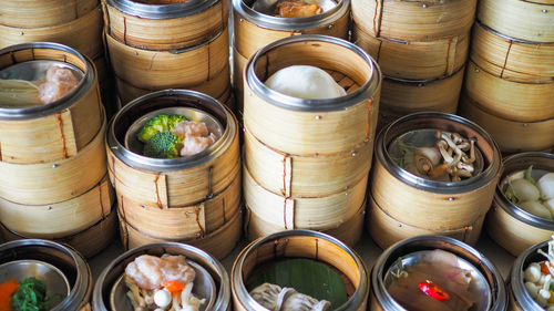 High angle view of spices in container