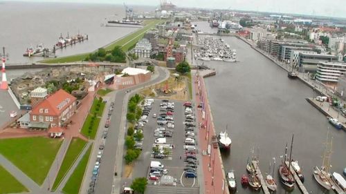 High angle view of cars on road in city