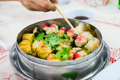 High angle view of meal served in bowl