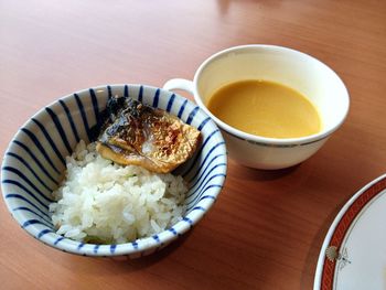 High angle view of meal served on table