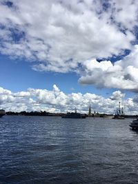 Warships in the waters of the neva river,  participate in the naval parade in st . petersburg 