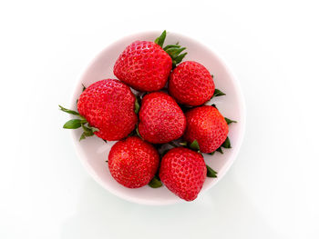 High angle view of strawberries in bowl