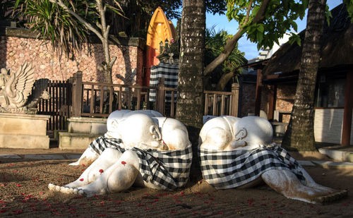 Statue of horse in front of building