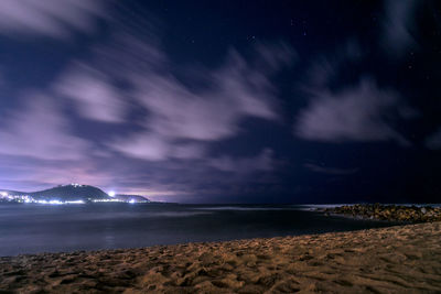 Scenic view of sea against sky at night