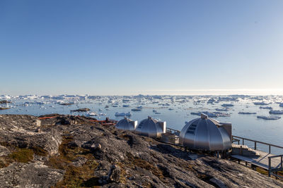 Panoramic view of sea against clear sky