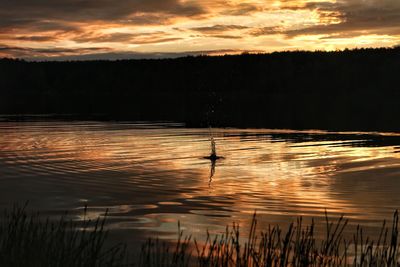 Scenic view of lake against sky during sunset