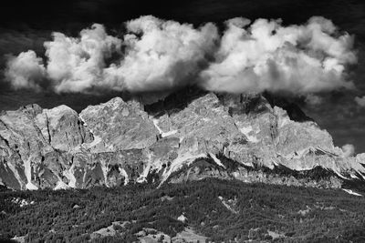 Panoramic view of volcanic landscape against sky