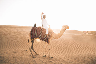 People on sand dune in desert