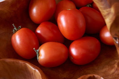 High angle view of cherry tomatoes on table