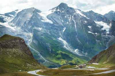 Scenic view of snowcapped mountains against sky