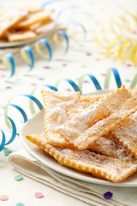 Close-up of cake in plate on table