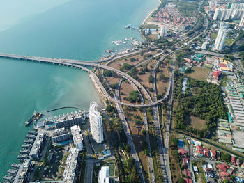 Aerial view interchange highway at penang island.