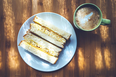 High angle view of breakfast on table