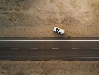Aerial view of car parked by road
