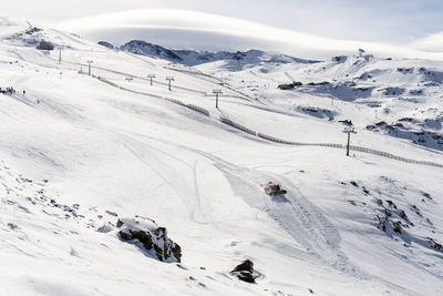 High angle view of snow covered mountain