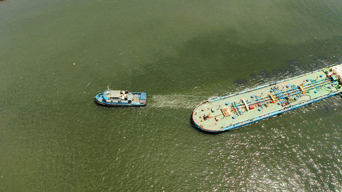 High angle view of boats in sea