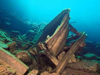 High angle view of abandoned swimming in sea