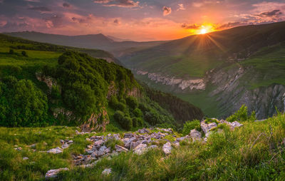 Scenic view of landscape against sky during sunset