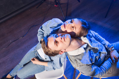 High angle view of happy woman