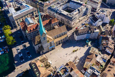 High angle view of buildings in city