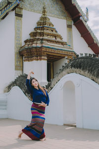 Thai women wearing beautiful traditional costumes.