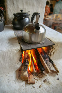 Close-up of wood burning stove