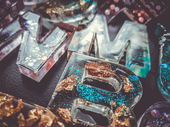 High angle view of old machine on table