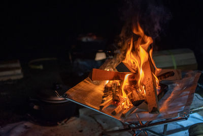 Close-up of fire pit at night