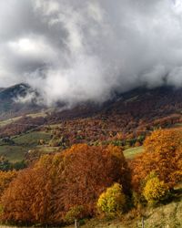 Scenic view of landscape against sky during autumn