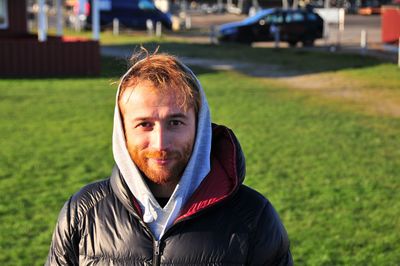 Portrait of man in grass