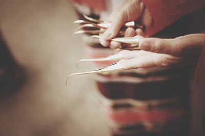 Close-up of human hands with nail art