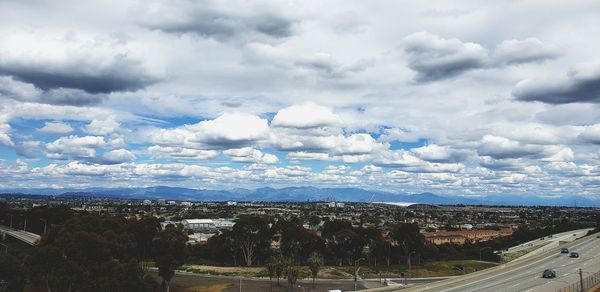 High angle view of townscape against sky