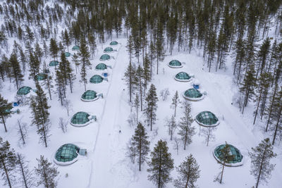 High angle view of snow on land