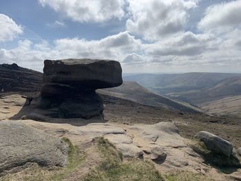 Rock formations on landscape against sky